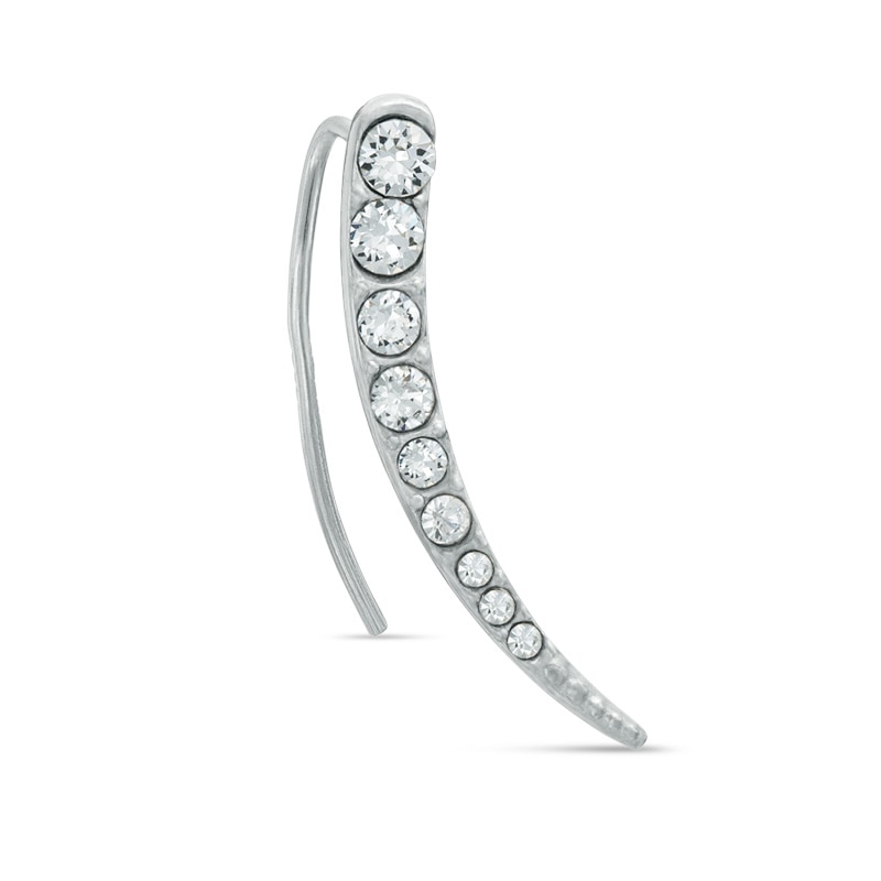 Curved Crystal Crawler Earring Single in Sterling Silver