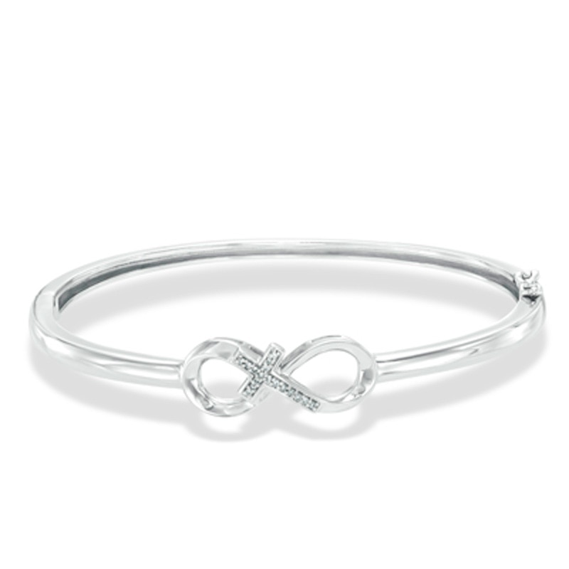Diamond Accent Infinity with Cross Bangle in Sterling Silver