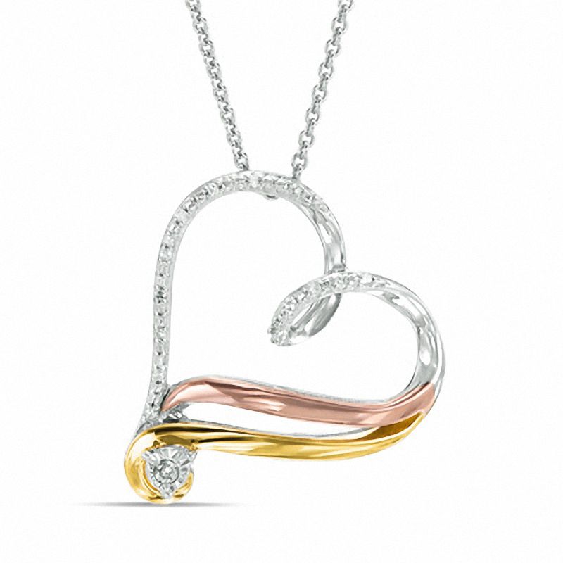 Diamond Accent Looping Titled Heart Pendant in Sterling Silver and 14K Two-Tone Gold Plate
