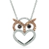 Thumbnail Image 0 of Enhanced Black, Champagne and White Diamond Accent Beaded Owl Heart Pendant in Sterling Silver