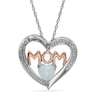 Thumbnail Image 0 of 4mm Heart-Shaped Lab-Created Opal and Diamond Accent "MOM" Heart Pendant in Sterling Silver and 14K Rose Gold Plate