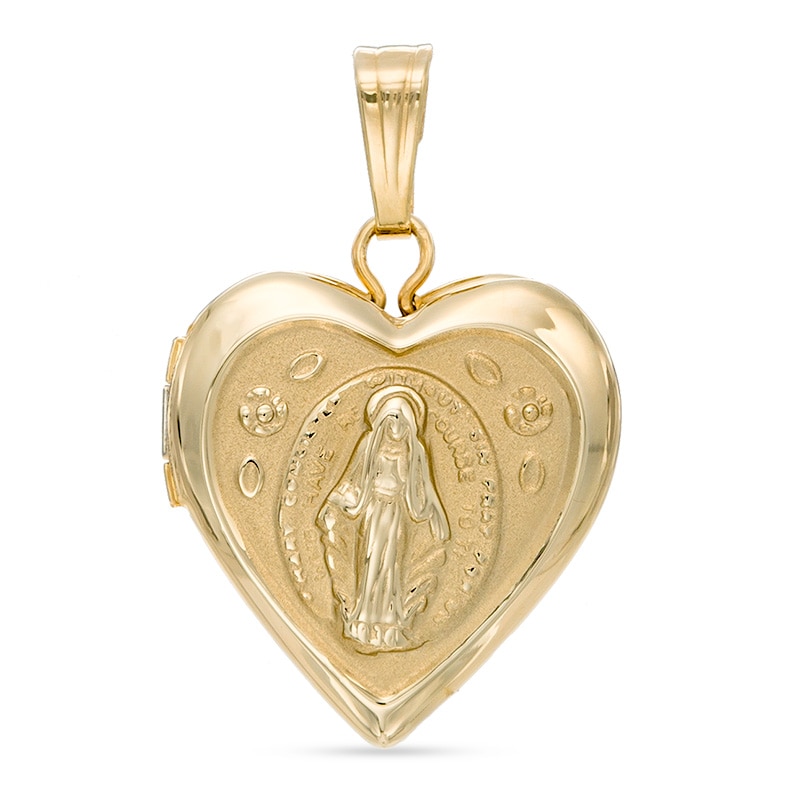 Our Lady of Guadalupe Double Sided Heart Locket Necklace Charm in 10K Gold
