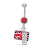 Thumbnail Image 0 of 014 Gauge British Flag and Big Ben Dangle Belly Button Ring with Red Crystal in Stainless Steel