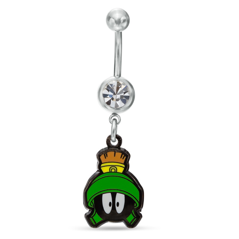 014 Gauge Marvin the Martian Dangle Belly Button Ring with Crystal in Stainless Steel