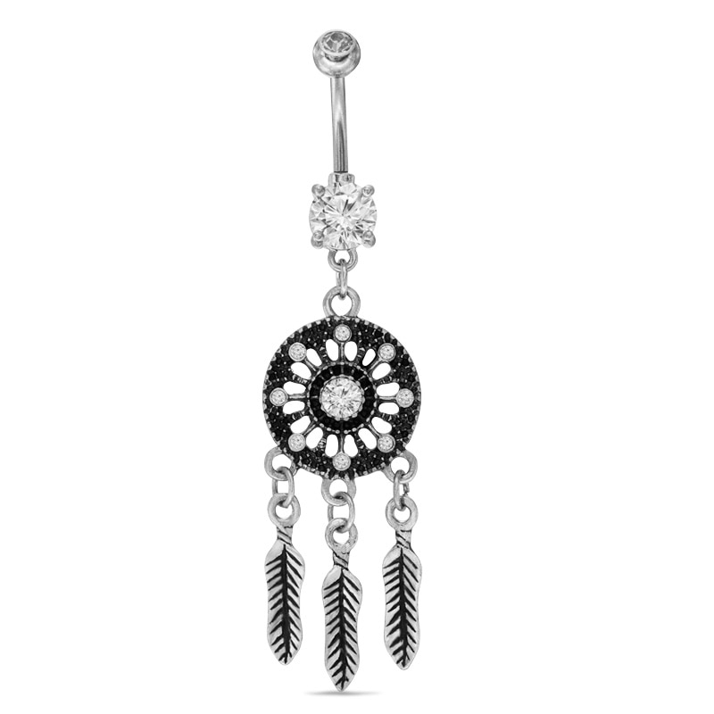 014 Gauge Dreamcatcher Dangle Belly Button Ring in Stainless Steel