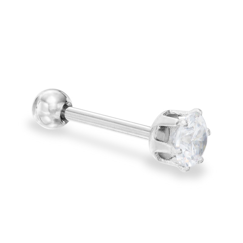 018 Gauge Cubic Zirconia Cartilage Barbell in Solid Stainless Steel - 5/16"