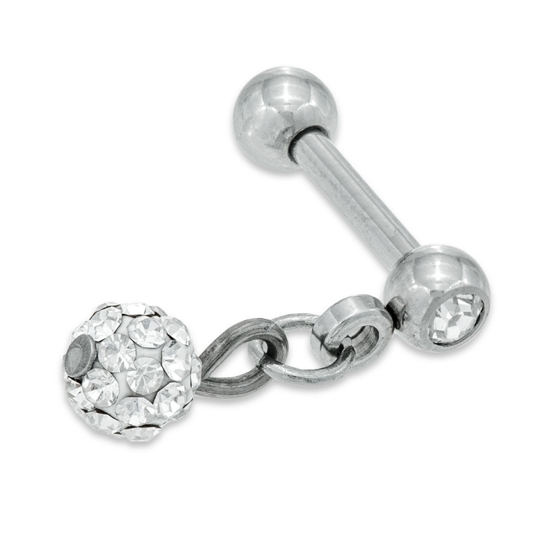 016 Gauge Crystal Accented Ball Charm Dangle Cartilage Barbell in Stainless Steel