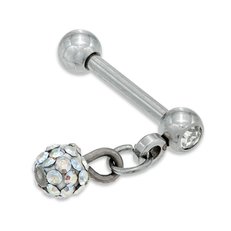 016 Gauge Iridescent Crystal Accented Ball Charm Dangle Cartilage Barbell in Stainless Steel
