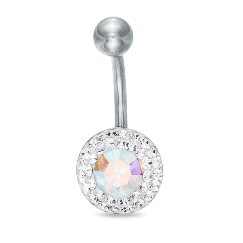 014 Gauge Iridescent Crystal Belly Button Ring in Stainless Steel
