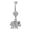 Thumbnail Image 0 of 014 Gauge Iridescent Crystal Elephant Dangle Belly Button Ring in Stainless Steel