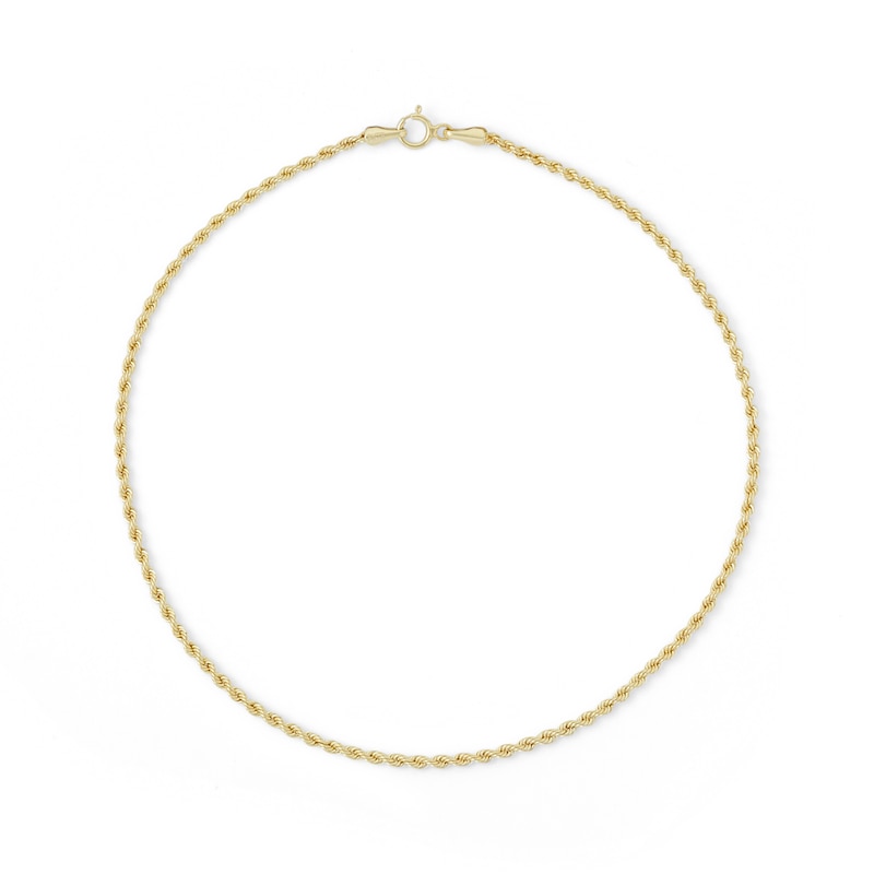 190 Gauge Rope Chain Anklet in 10K Gold - 10"