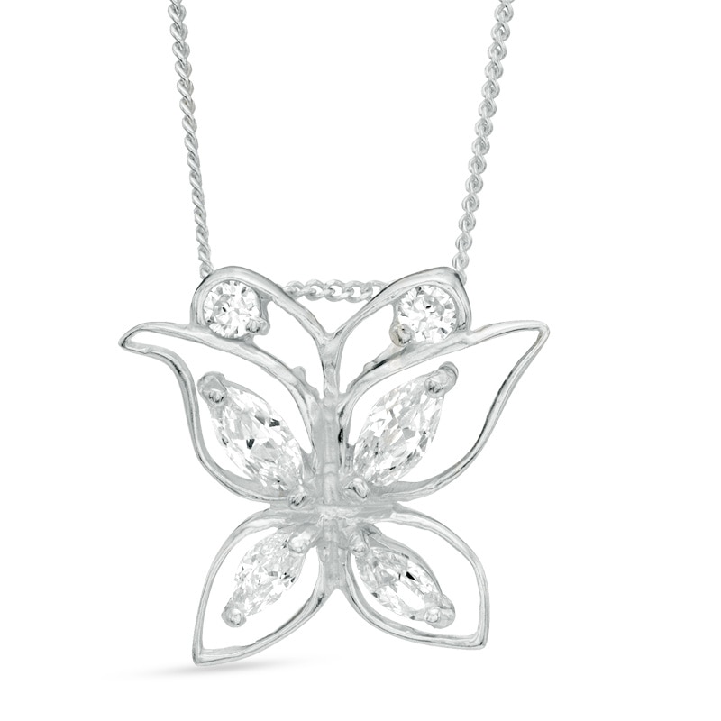 Marquise and Round Cubic Zirconia Butterfly Pendant in Sterling Silver