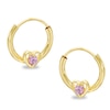 Thumbnail Image 0 of Child's Pink Cubic Zirconia Heart Continous Hoop Earrings in 14K Tube Hollow Gold