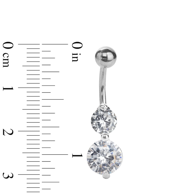 Solid Stainless Steel CZ Linear Two-Stone Belly Button Ring - 14G