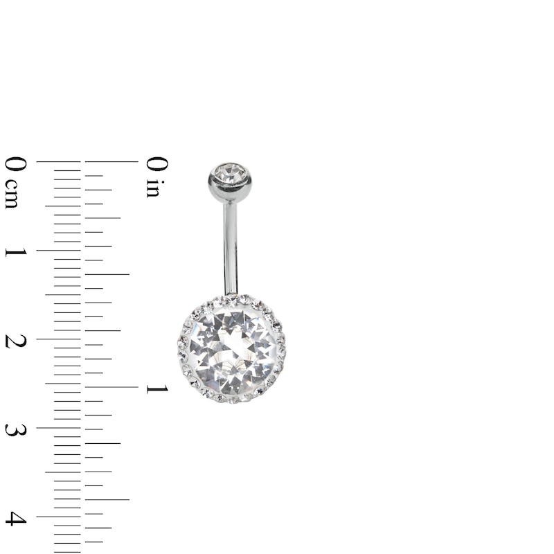 Solid Stainless Steel Crystal Frame Belly Button Ring - 14G