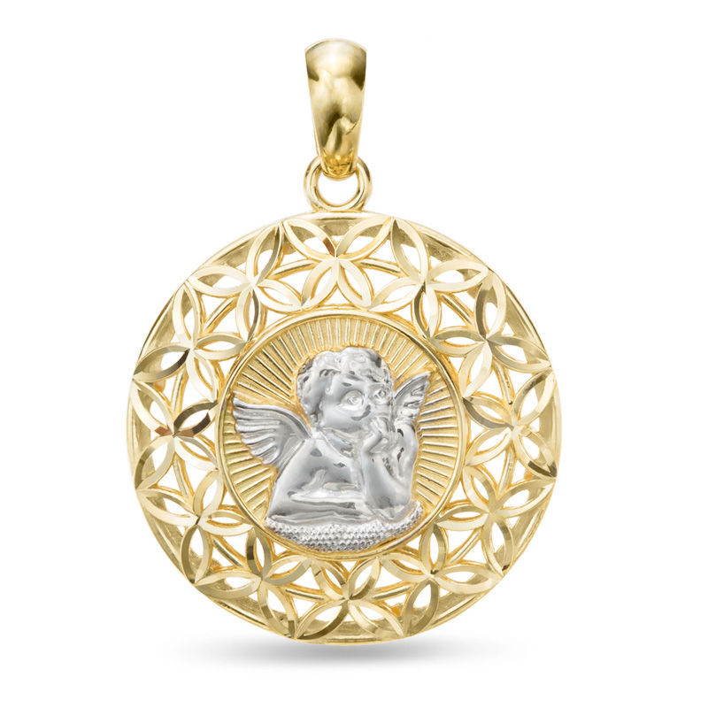Angel Filigree Necklace Charm in 10K Two-Tone Gold