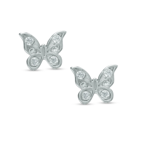Cubic Zirconia Butterfly Stud Earrings in 10K White Gold | Piercing Pagoda
