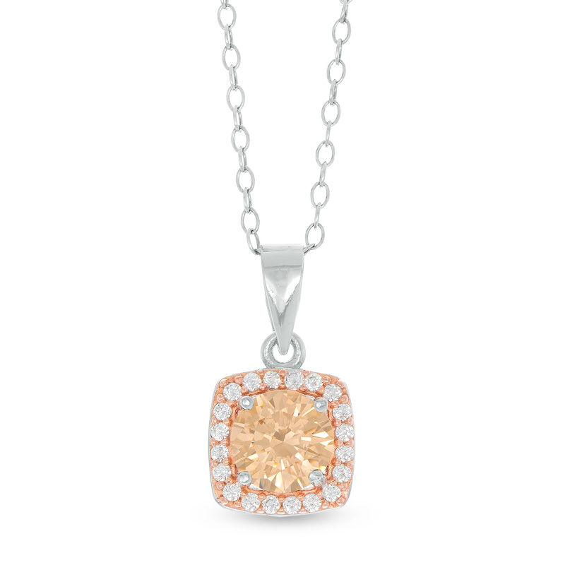 Champagne and White Cubic Zirconia Frame Pendant in Sterling Silver and 14K Rose Gold Plate