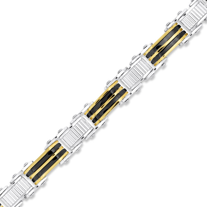 Men's Reversible Link Bracelet in Tri-Tone Stainless Steel - 8.5"