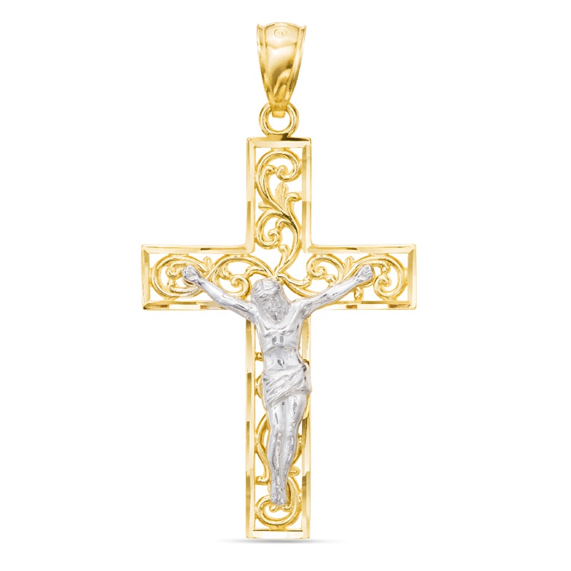 Swirl Crucifix Necklace Charm in 10K Two-Tone Gold