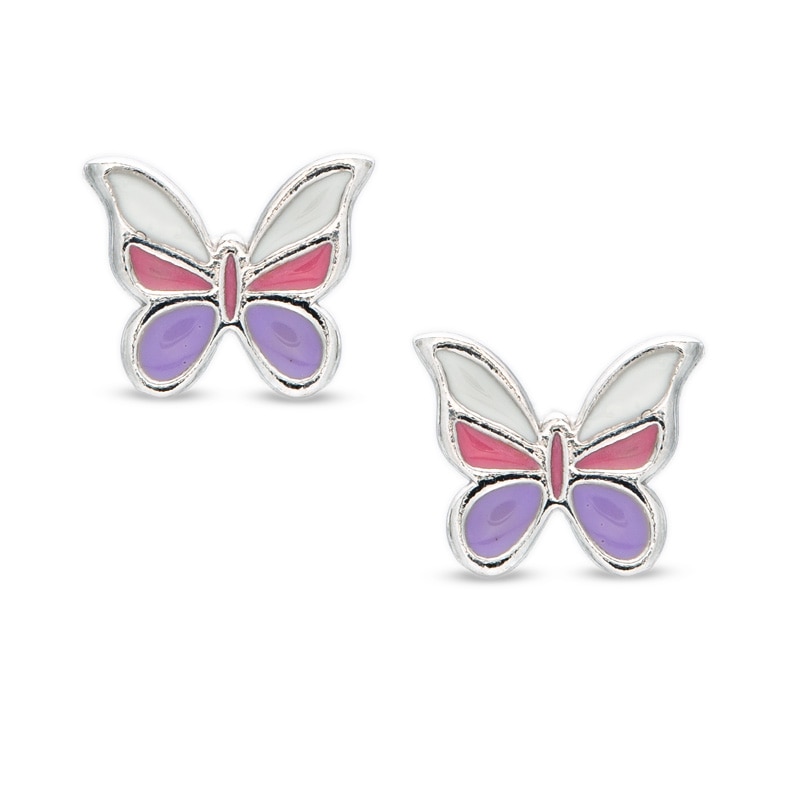 Child's Multi-Color Enamel Butterfly Stud Earrings in Sterling Silver