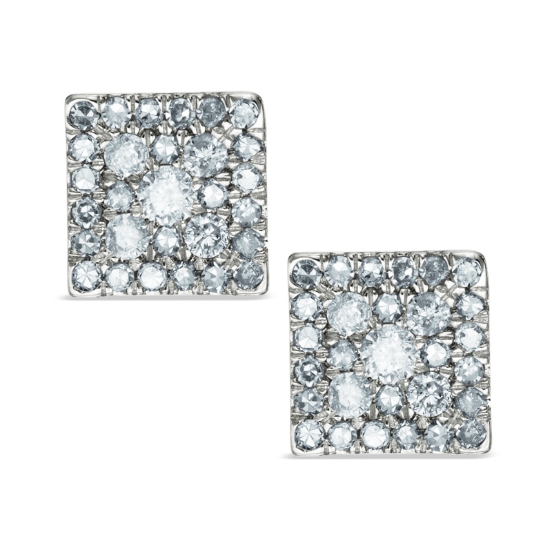 1/5 CT. T.W. Diamond Square Cluster Stud Earrings in 10K White Gold