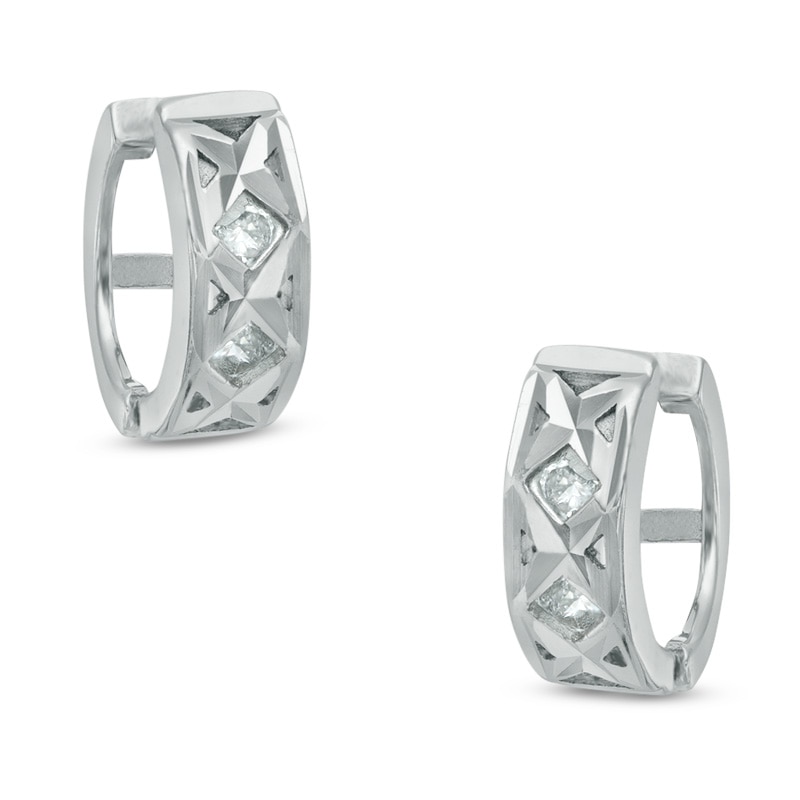 Cubic Zirconia Diamond-Cut "X" Huggie Hoop Earrings in Sterling Silver