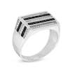 Thumbnail Image 1 of Black and White Cubic Zirconia Striped Rectangle Ring in Sterling Silver - Size 10