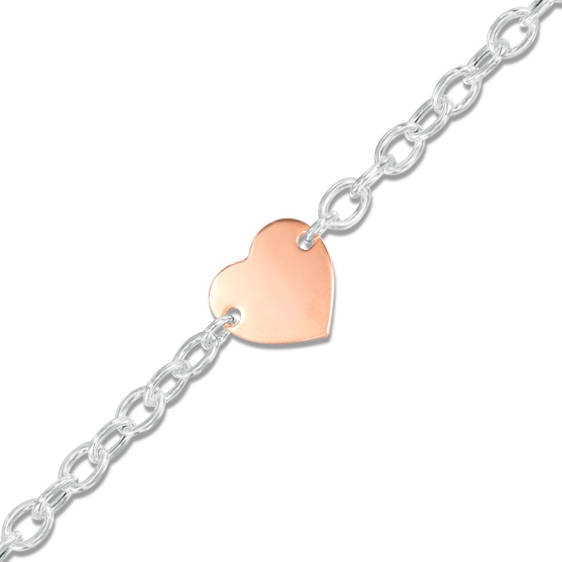 Heart Bracelet in Sterling Silver with 18K Rose Gold Plate - 7.5"