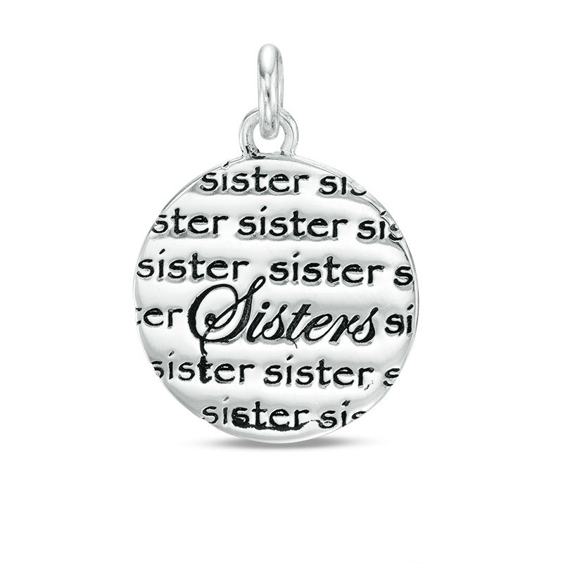 "Always Sisters" Endearment Reversible Disc Bracelet Charm in Sterling Silver