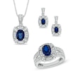 Thumbnail Image 0 of Oval Lab-Created Blue Sapphire and Cubic Zirconia Frame Pendant, Ring and Earrings Set in White Rhodium Brass