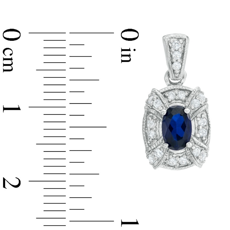 Oval Lab-Created Blue Sapphire and Cubic Zirconia Frame Pendant, Ring and Earrings Set in White Rhodium Brass