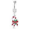 Thumbnail Image 0 of 014 Gauge Candy Cane with Bow Dangle Belly Button Ring with Cubic Zirconia in Stainless Steel