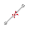 Thumbnail Image 0 of 014 Gauge Red Enamel Christmas-Style Bow Industrial Barbell in Stainless Steel - 1-3/8"