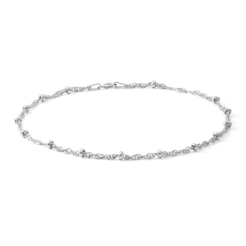 Solid Sterling Silver Bead Station Anklet Made in Italy