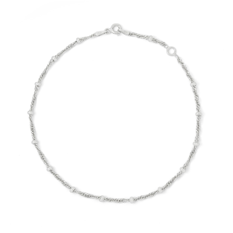 Solid Sterling Silver Bead Station Anklet Made in Italy