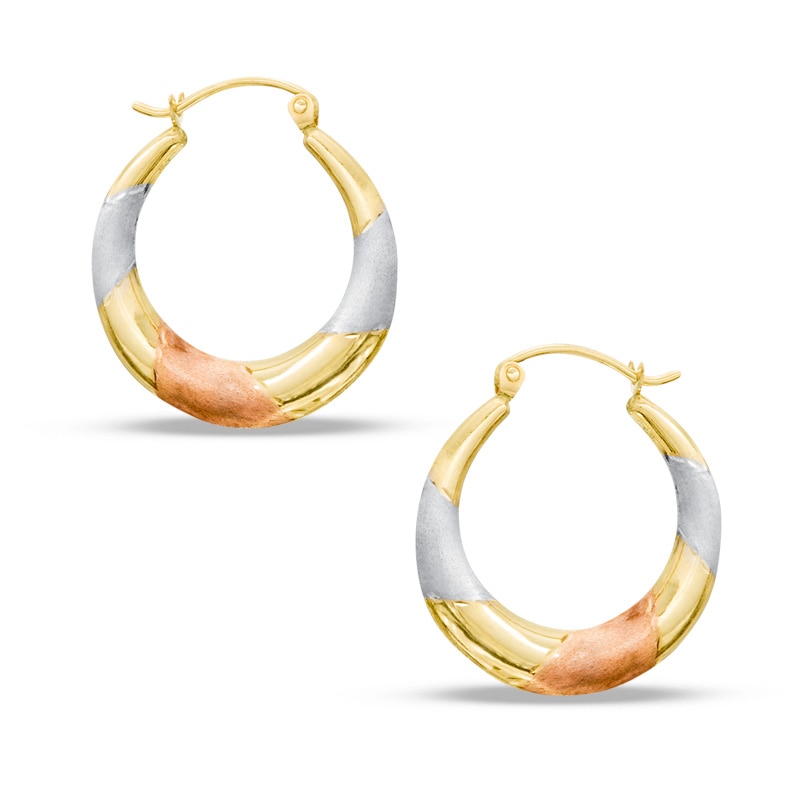Twist Tri-Tone Hoop Earrings in 14K Stamp Hollow Gold