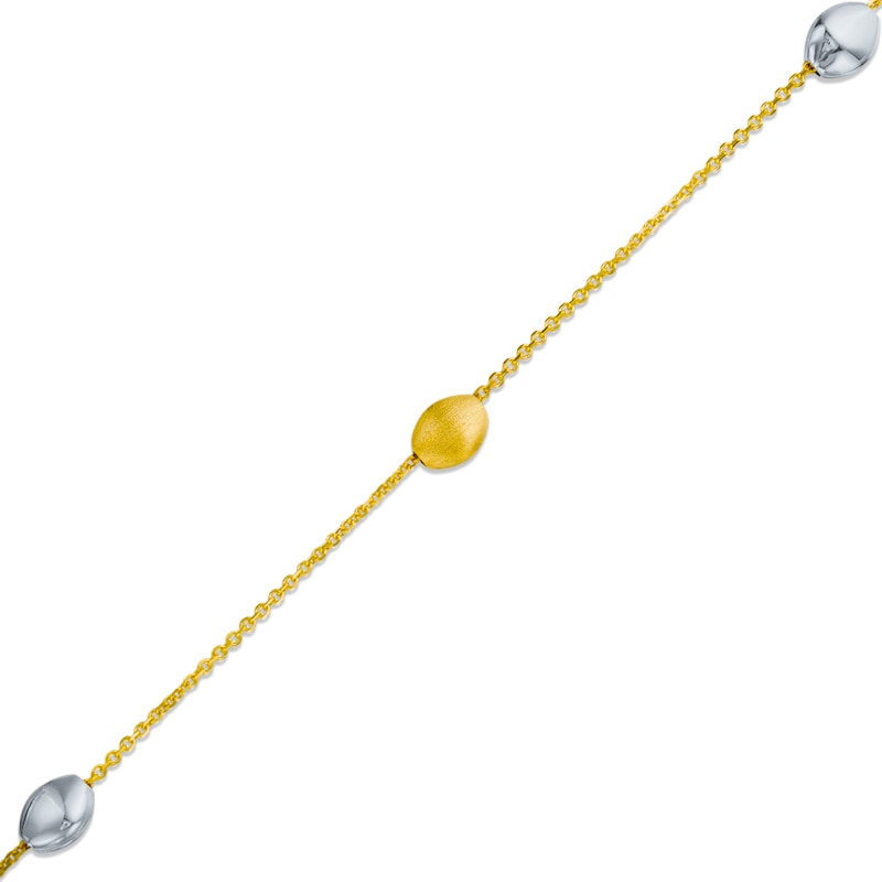 Coffee Bean-Style Bead Anklet in 10K Tri-Tone Gold - 10"