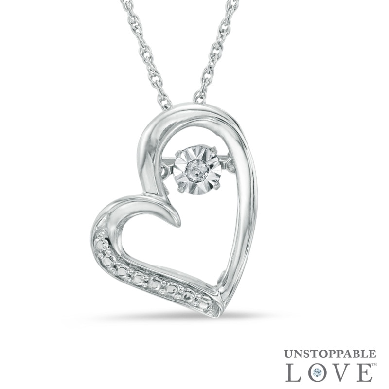 Diamond Accent Offset Heart Pendant in Sterling Silver