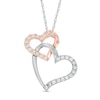 Thumbnail Image 0 of Cubic Zirconia Interlocking Double Heart Pendant in 10K Two-Tone Gold - 17"