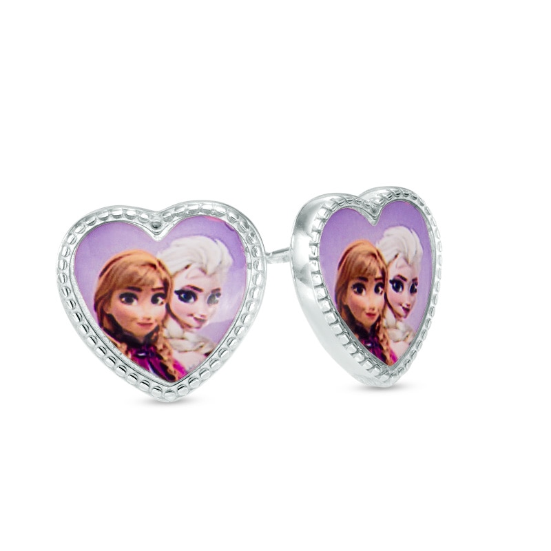 Child's Frozen Elsa and Anna Heart Stud Earrings in Sterling Silver