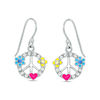 Thumbnail Image 0 of Child's Multi-Color Crystal and Enamel Peace Sign Drop Earrings in Sterling Silver