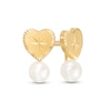 Thumbnail Image 0 of Child's 2.5mm Cultured Freshwater Pearl Diamond-Cut Heart Drop Earrings in 14K Gold