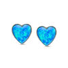 Thumbnail Image 0 of Child's Heart-Shaped Simulated Blue Opal Stud Earrings in Sterling Silver