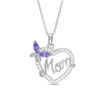 Thumbnail Image 0 of Purple Cubic Zirconia Butterfly "Mom" Heart Pendant in Sterling Silver