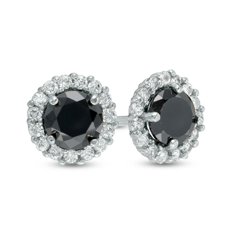 4mm Black and White Cubic Zirconia Frame Stud Earrings in 14K White Gold