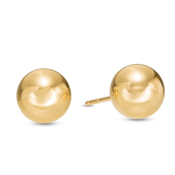 8mm Rose Quartz genuine gemstone ball 14k solid gold stud earrings