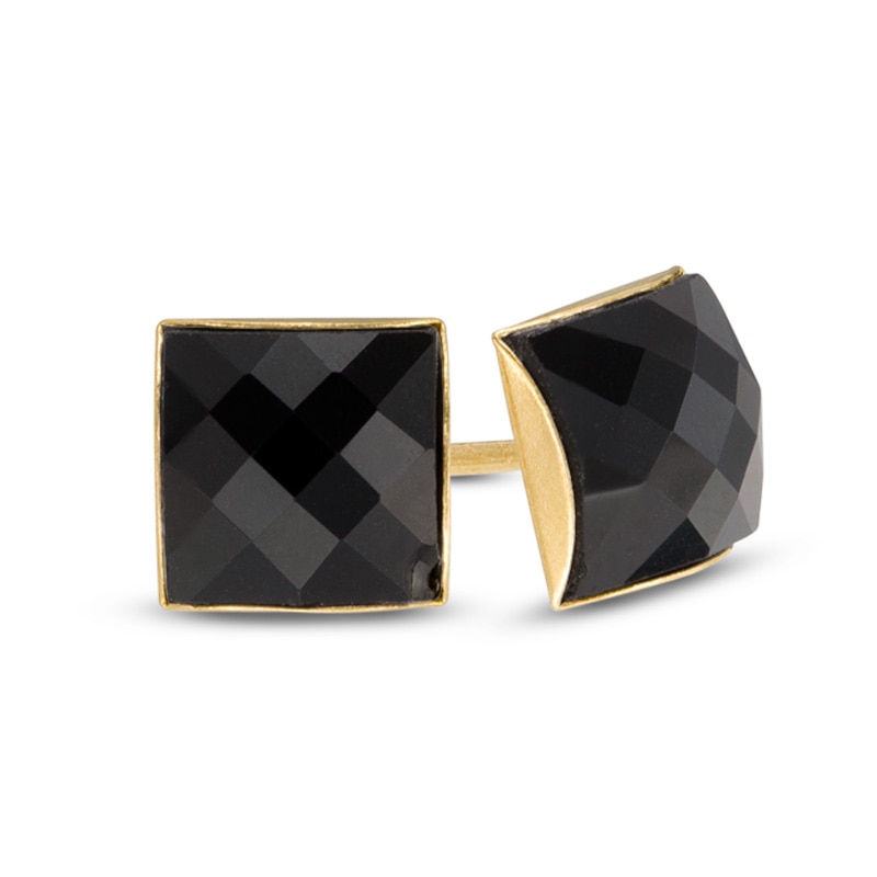 6.0mm Princess-Cut Faceted Black Crystal Solitaire Stud Earrings in 14K Gold