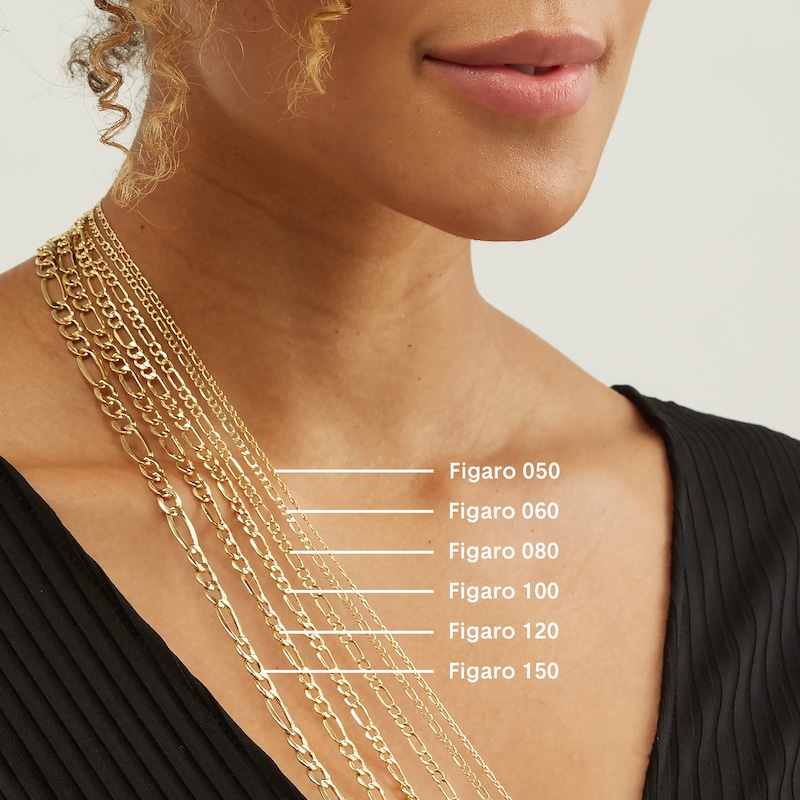 080 Gauge Diamond-Cut Figaro Chain Necklace in 10K Gold - 24"