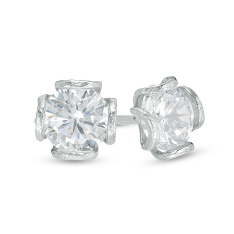 5mm Cubic Zirconia Solitaire Tulip Stud Earrings in 14K White Gold